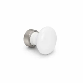Møbelknop i hvid porcelæn Ø25 mm med mat nikkel satin fod. K20001932