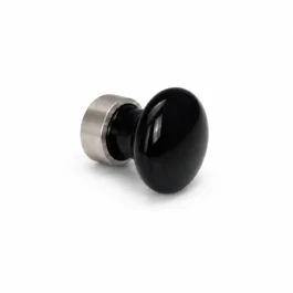 Møbelknop i sort porcelæn Ø25 mm med mat nikkel satin fod. K20001868