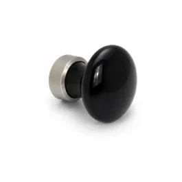 Møbelknop i sort porcelæn Ø30 mm med mat nikkel satin fod. K20001859