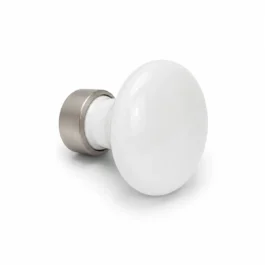Møbelknop i hvid porcelæn Ø35 mm med mat nikkel satin fod. K20001934