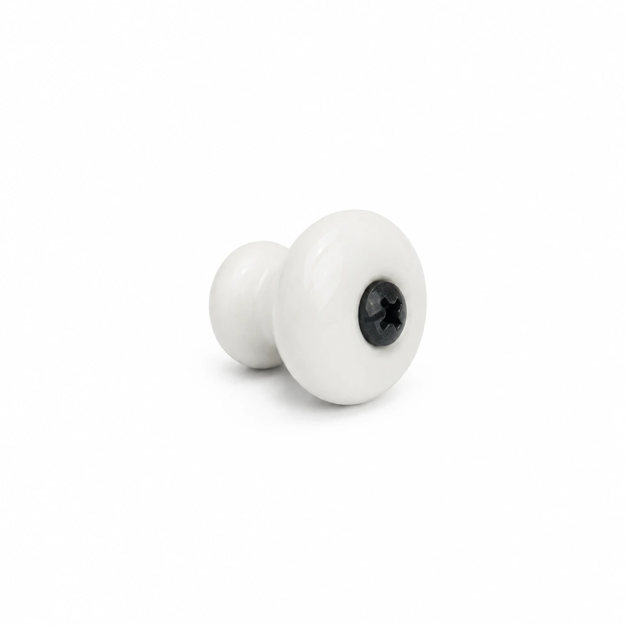 Møbelknop i hvid porcelæn Ø19 mm med sort skrue. K20001820