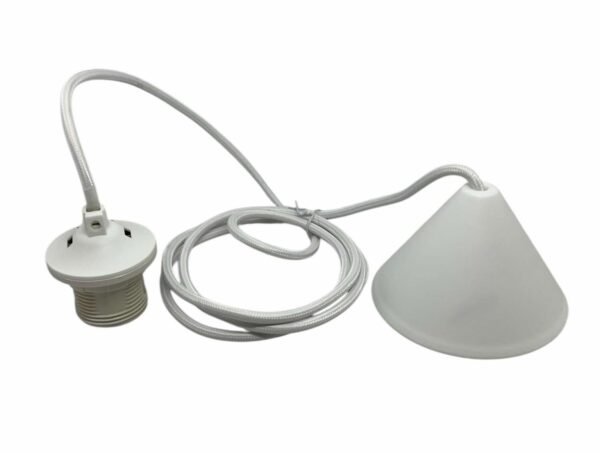 Fatningssæt med hvid stofledning, hvid fatning E27 og hvid baldakin. N94002700