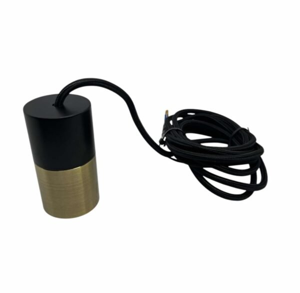 Fatningssæt med sort stofledning og sort/antik messing fatning E27. N95004263