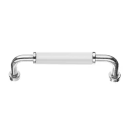 Bøjlegreb i hvidt træ og poleret krom 96 mm. BK00635X