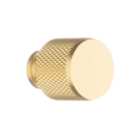 Møbelknop i børstet messingfinish med riflet greb Ø22 mm. BV00451M