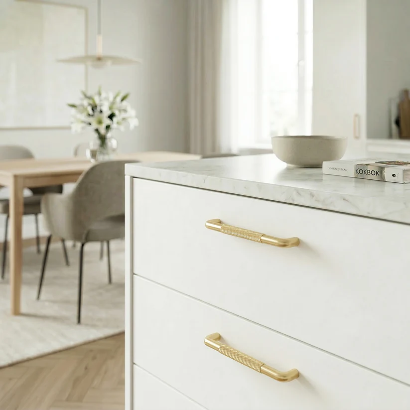 Bøjlegreb i børstet messingfinish med riflet greb 96 mm. BV00650M - Billede 3